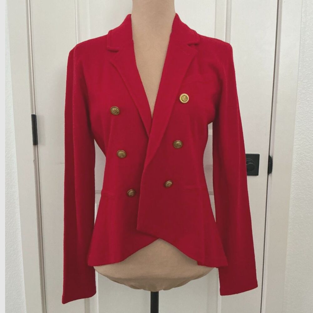 Gianni Bini Women’s M Red Wool Blend Double Breasted Gold Button Blazer